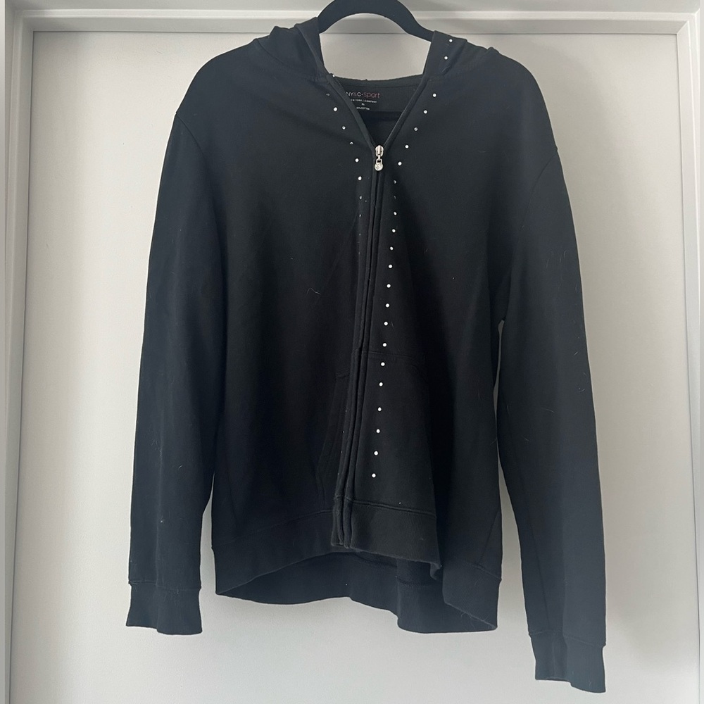 New York & Company - Sport | Studded Zip Up Hoodie | Black/Silver | XL